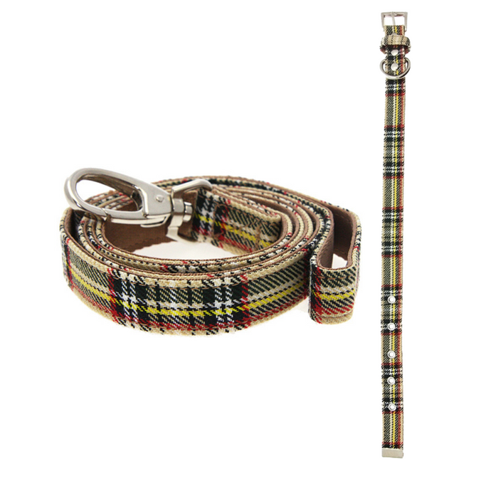 Halsband & Koppel Set - Brown Tartan
